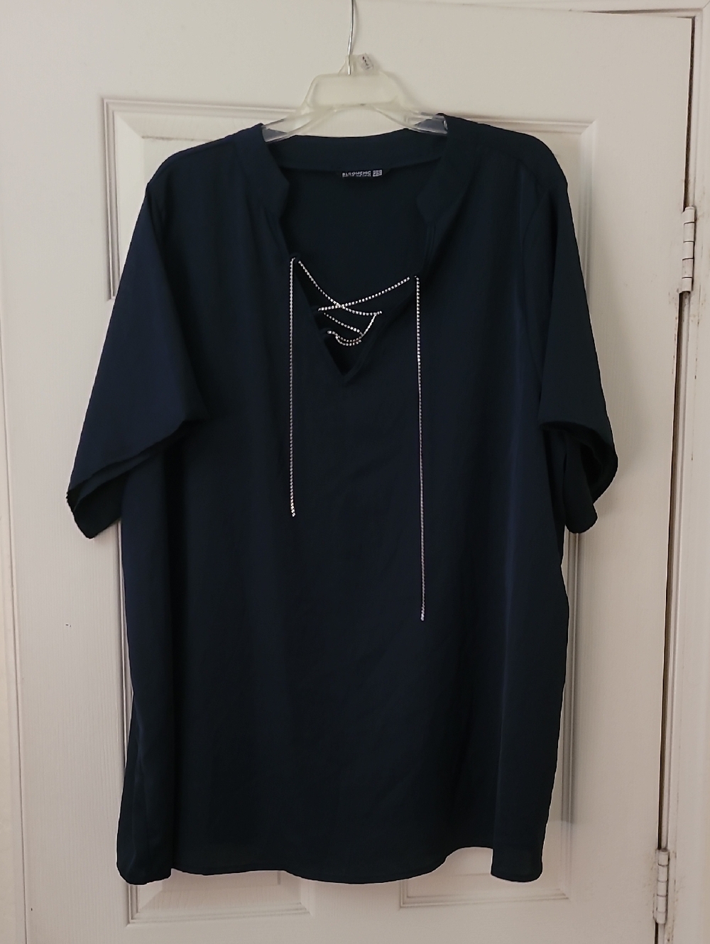 Women's Navy Lace-Up Short Sleeve Shirt